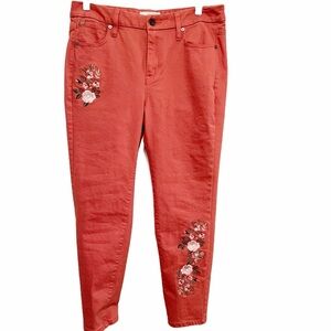 Coldwater Creek Orange Ankle Cropped Jeans with Unique Embellishments